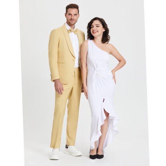 Skinny-Fit  Tazio Men's 2-Piece Shawl Collar Suit, Dijon Yellow - Picture 3 of 4